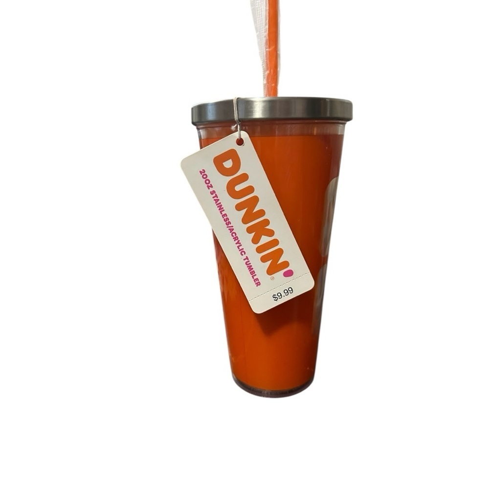 Dunkin' 20oz Stainless/Acrylic Orange Tumbler & Straw  Size 20 OZ